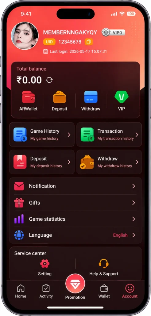 Raxi Win Home Dashboard